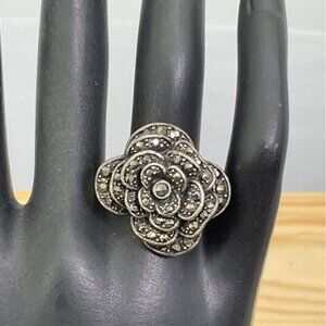 Vintage Silver Tone Marasite Flower Ring